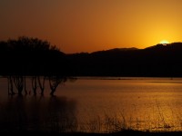 琵琶湖に輝く夕日